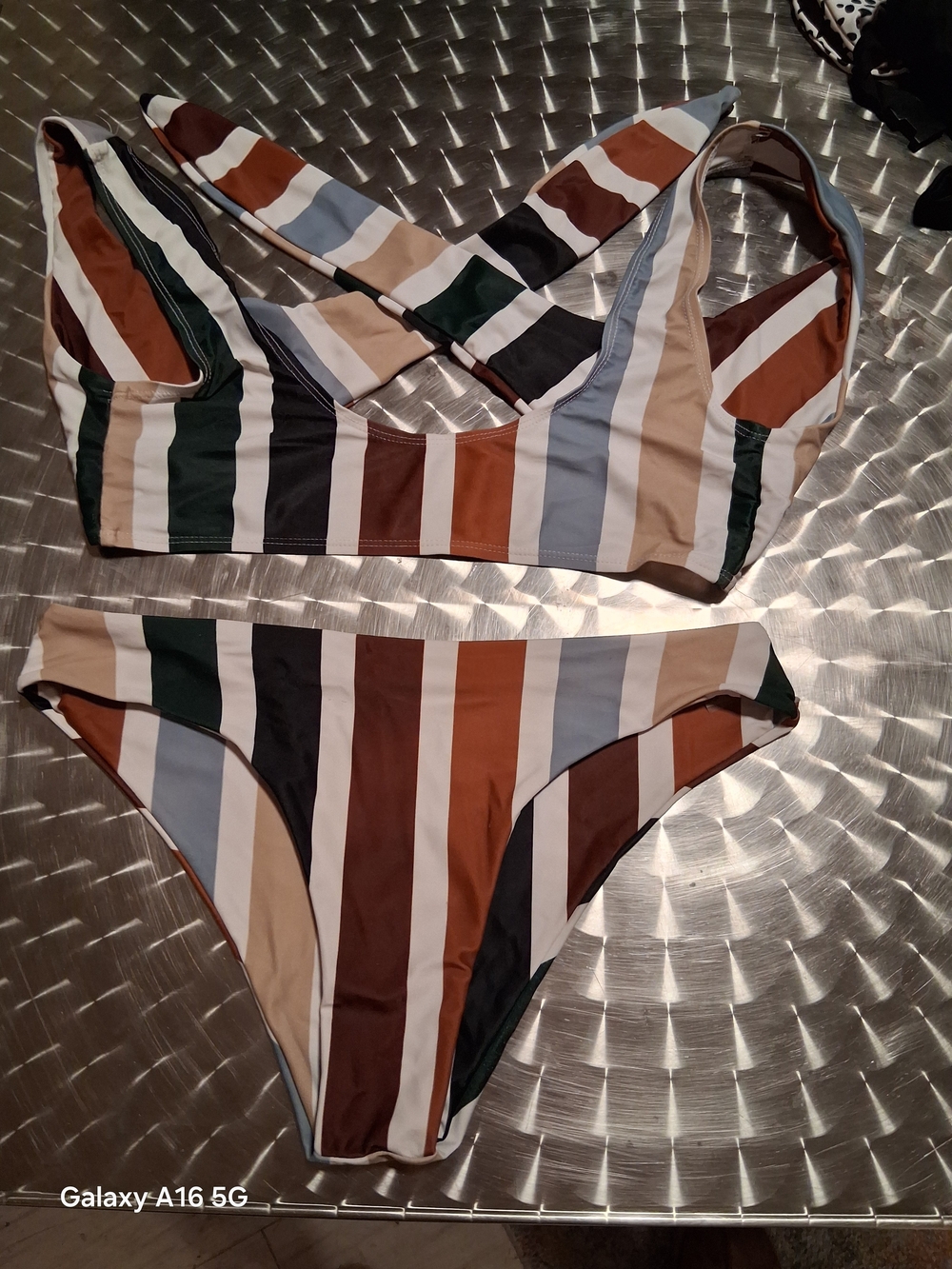 Zaful Striped Bikini Set in Brown, Green, Blue, White